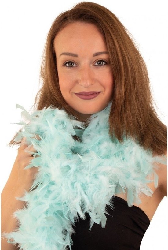 Verkleed veren Boa - lichtblauw - 180 cm - Carnaval accessoires - Veertjes - 50 grams kwaliteit