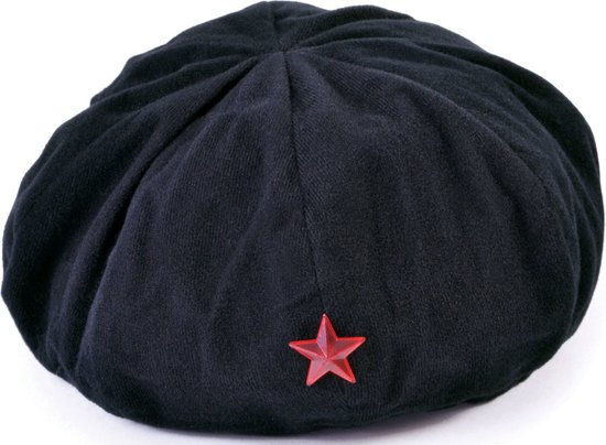 Zwarte baret met rode ster versiering