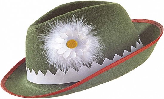 Oktoberfest Groen/rood Tiroler hoedje met witte veren bloem  verkleedaccessoire voor... | bol.com