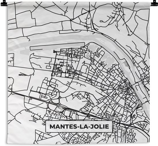 Tapisserie murale - Carte - Plan - Mantes-la- Jolie - France - Plan de ville - Zwart et blanc - 180x180 cm - Tapisserie
