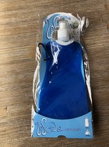 Set van 2x stuks waterzak / drinkfles met karabijnhaak - Blauw - 400 ml - Opvouwbaar - Waterfles herbruikbaar met haak - Herbruikbare opvouwbare waterzakken - Festival Gadget