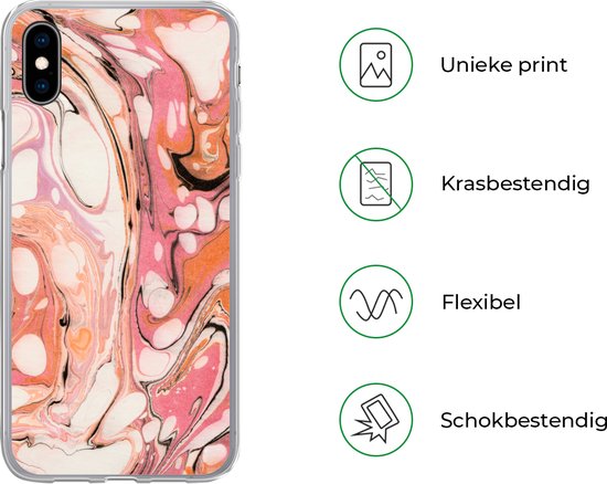 Coque iPhone Xs - Imprimé Marbre - Oranje - Zwart - Coque en Siliconen -