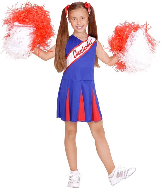 Widmann - Cheerleader Kostuum - Amerikaanse Cheerleader Blauw / Rood - Meisje - Blauw, Rood - Maat 140 - Carnavalskleding - Verkleedkleding