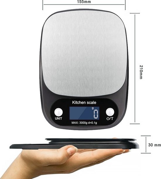 Balance de cuisine Balance numérique de précision - 0 à 3000 grammes - avec fonction tare - noir