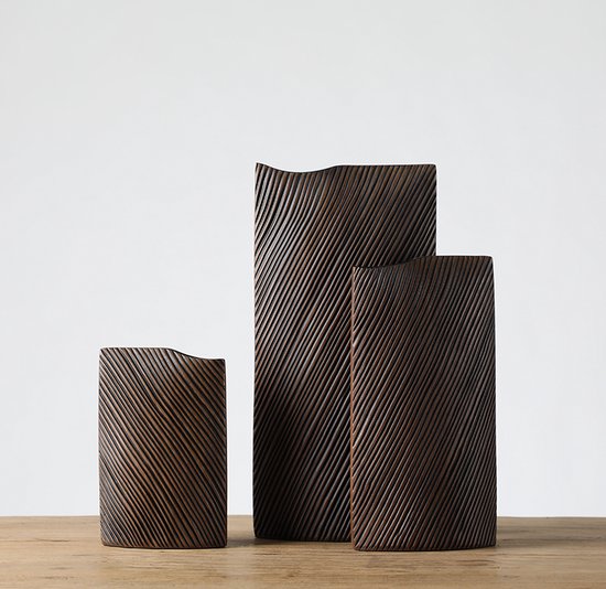 KaiaHome 'Nala' - Set van 3 Bruine Keramische Vazen - Modern - Bloemenvaas voor Woonkamer & Binnen Decoratie" - Vaas - Decoratieve accessoires