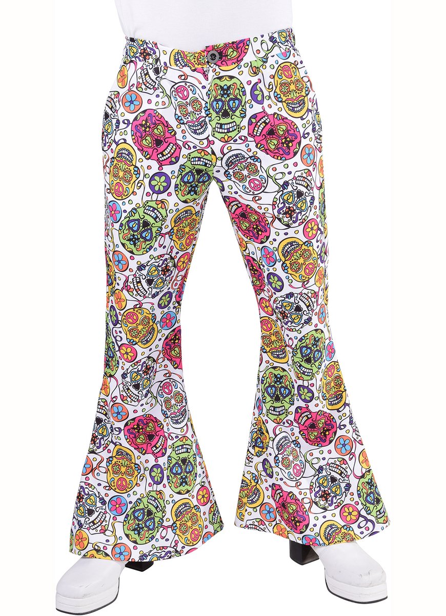 Magic Design Hippiebroek Doodskop Heren Polyester Wit Maat S