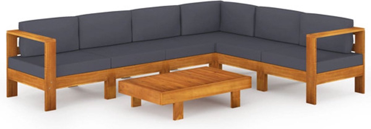 Bol.com vidaXL - 7-delige - Loungeset - met - donkergrijze - kussens - acaciahout aanbieding