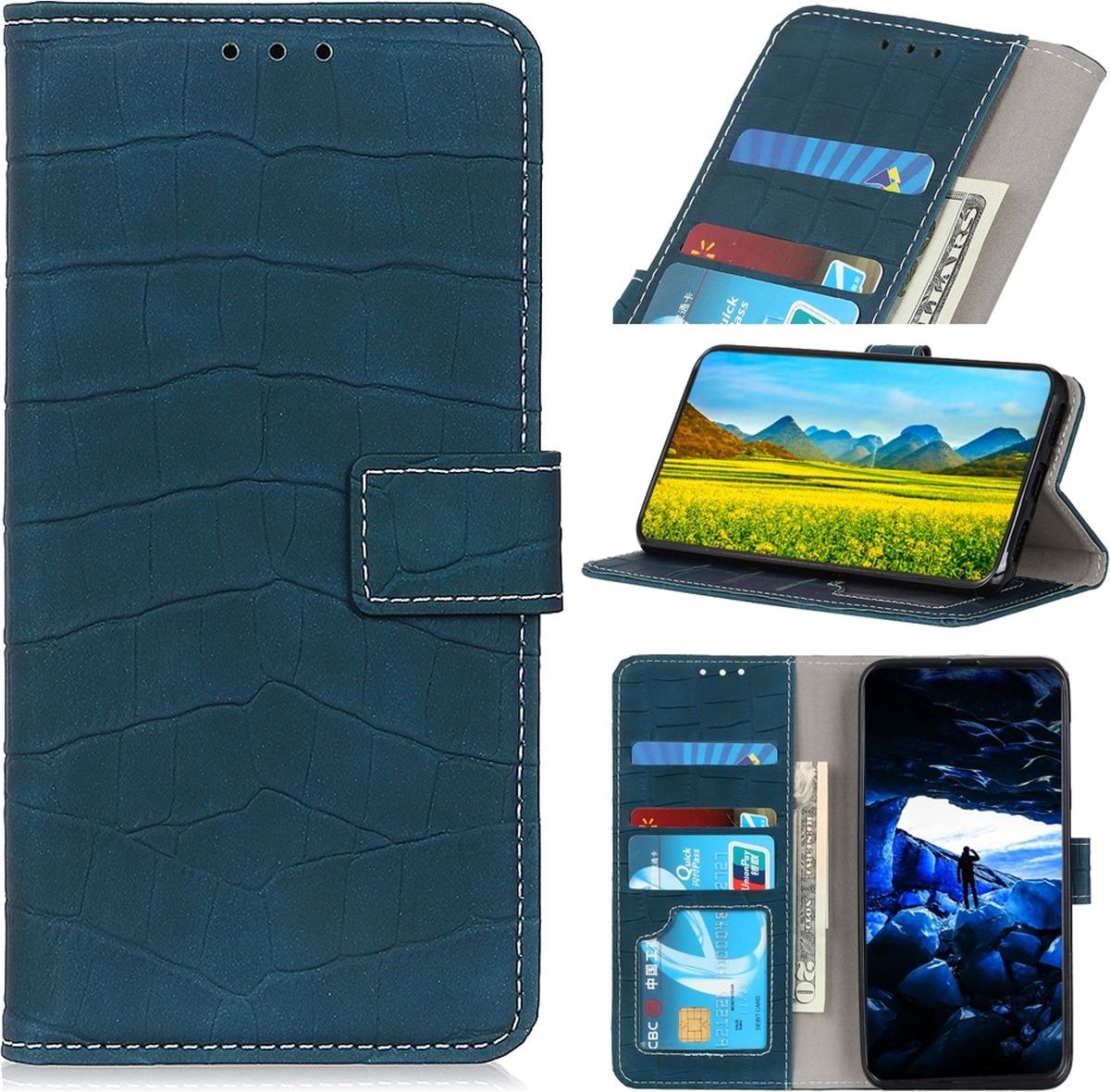 Mobigear Telefoonhoesje geschikt voor Samsung Galaxy M53 Hoesje | Mobigear Croco Bookcase Portemonnee | Pasjeshouder voor 3 Pasjes | Telefoonhoesje voor Pinpas / OV Kaart / Rijbewijs - Groen
