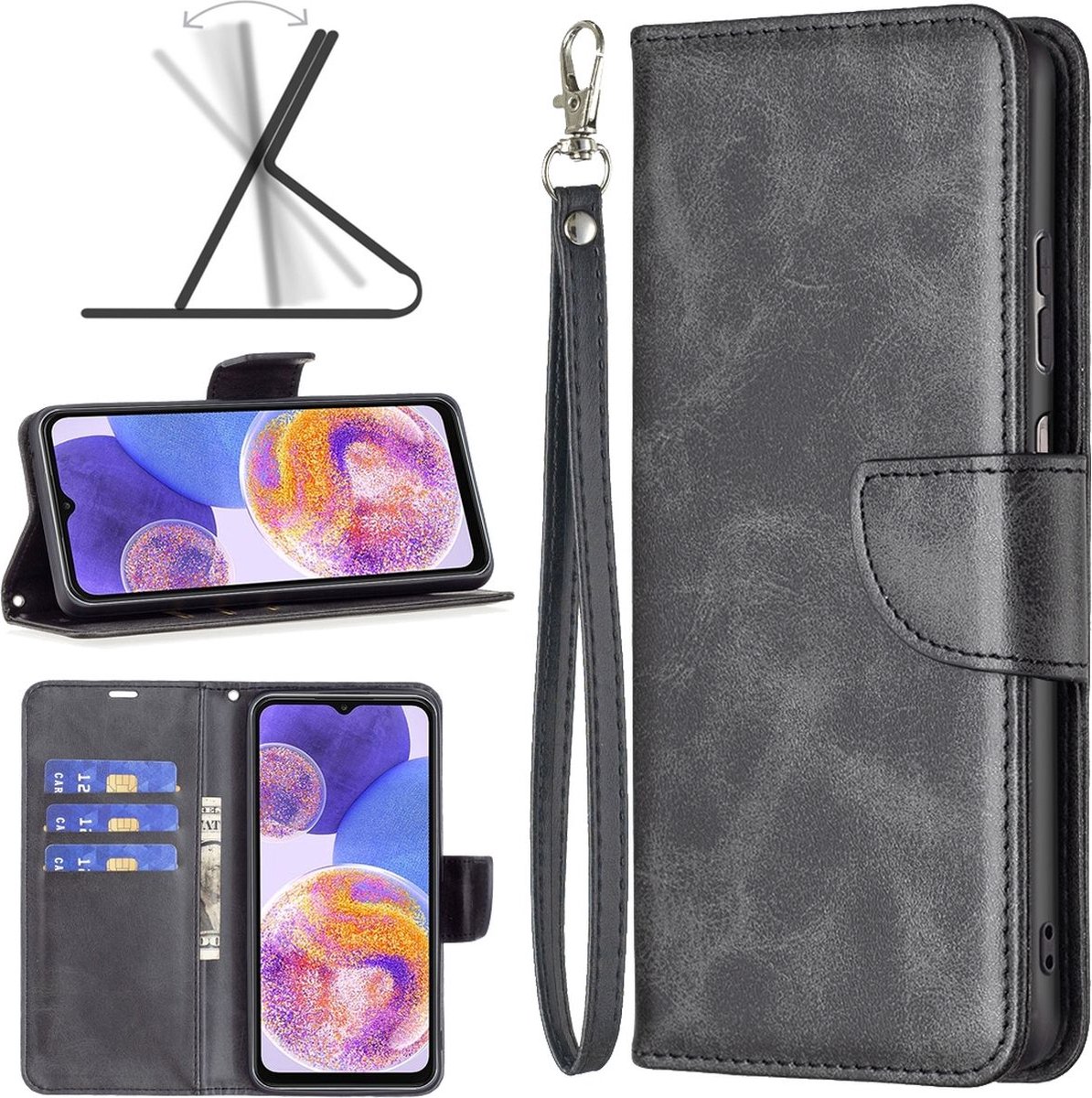 Mobigear Telefoonhoesje geschikt voor Samsung Galaxy A23 Hoesje | Mobigear Excellent Bookcase Portemonnee | Pasjeshouder voor 3 Pasjes | Telefoonhoesje voor Pinpas / OV Kaart / Rijbewijs - Zwart