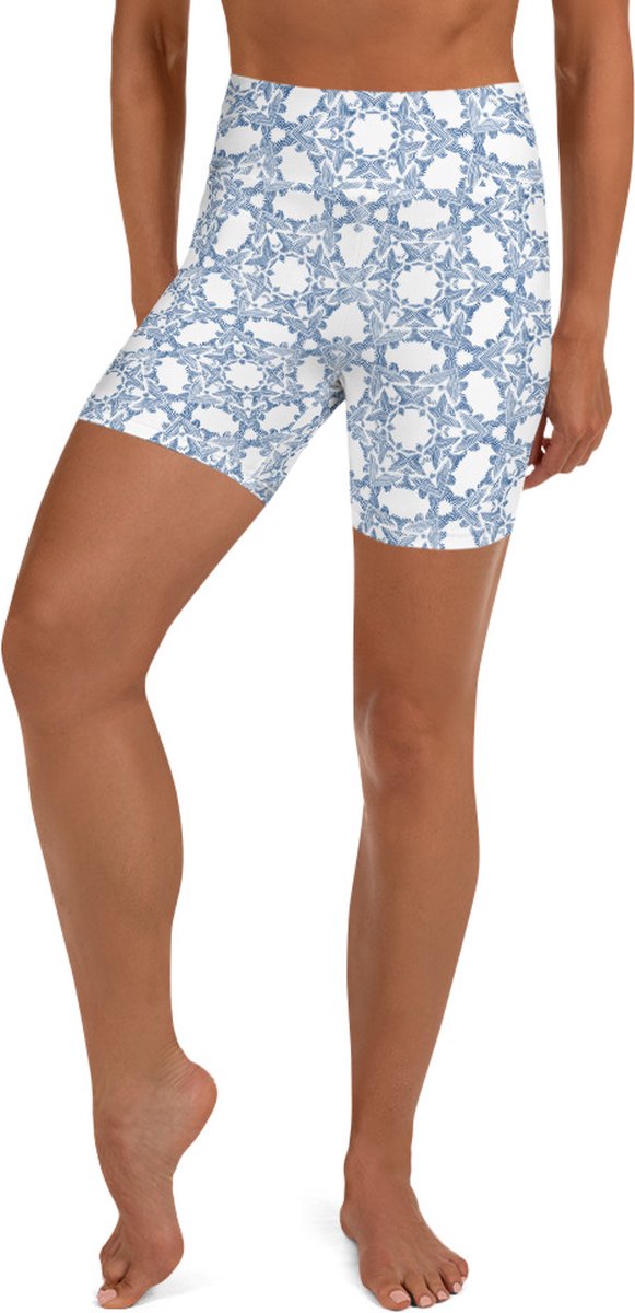 Sport Short - design Grace in Lace - High Waist - Dry Fit - High Performance - 4way stretch - UPF 50+ - Hardloop - Yoga - Fitness - Dans - Pilates - Training - Korte Broek- dames- wit klassiekblauw - maat XL — afbeelding 2