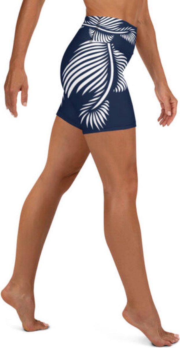 Sport Short - design Lines 4 Peace - High Waist Dry Fit High Performance 4way stretch - UPF 50+ - Hardloop - Yoga - Fitness - Dans  - Pilates - Training -Korte Broek- marineblauw wit – dames-maat XL