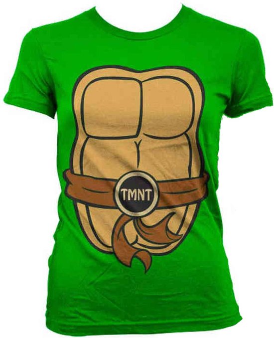 Groen TMNT-kostuum T-shirt met bruine buik en band.