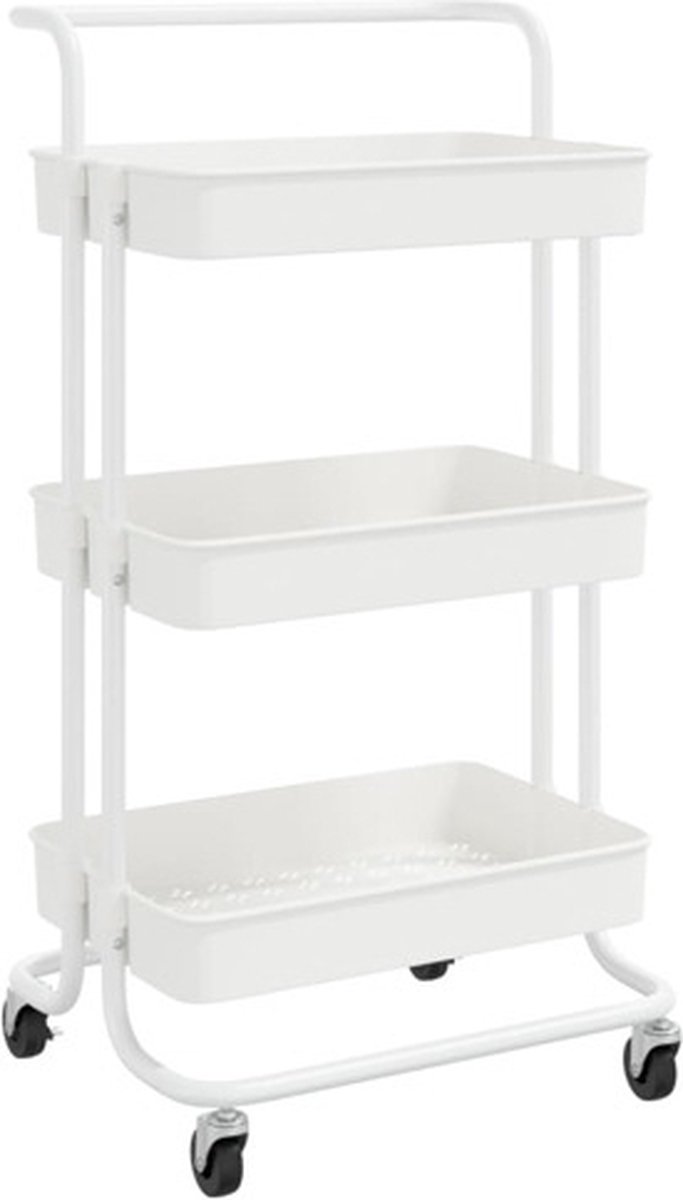 vidaXL - Keukentrolley - 3-laags - 42x35x85 - cm - ijzer - en - ABS - wit