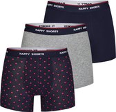 Happy Shorts 3-Pack Boxershorts Heren D848 Hartjes Print Blauw/Grijs - Maat XL