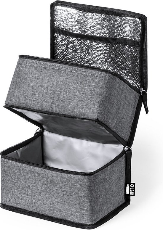 Koeltas met dubbel compartiment - Lunchtas - Koeltasje lunch - Koud - Warm - Isolatie - Volwassenen - Dames - Heren - 14 x 22 cm - Polyester - RPET - Aluminium - grijs van KOEL — afbeelding 5