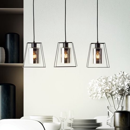 Brillant | Luxor hanglamp 3-vlamms mat zwart/cognac | 3x A60, E27, 28W, geschikt voor normale lampen (niet meegeleverd)