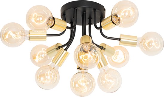 QAZQA juul - Design Plafondlamp - 10 lichts - Ø 61 cm - Zwart Goud - Woonkamer | Slaapkamer | Keuken