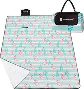Couverture de pique-nique Springos | Nappe de pique-nique | Vêtement extérieur | Pique-nique | 200x200cm | Menthe Rayée Avec Flamants Roses