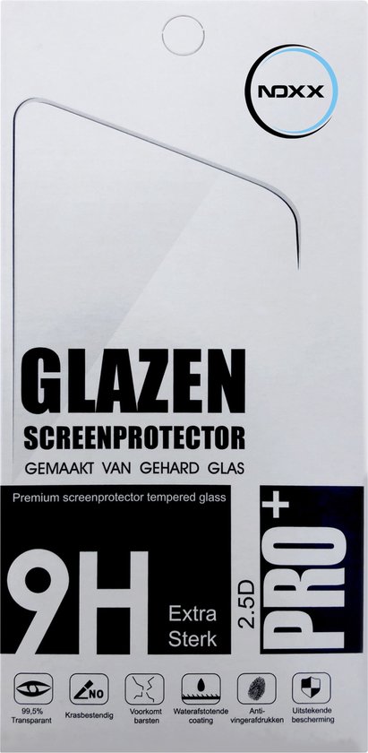 Verpakking van een NoXx 9H gehard glazen screenprotector.