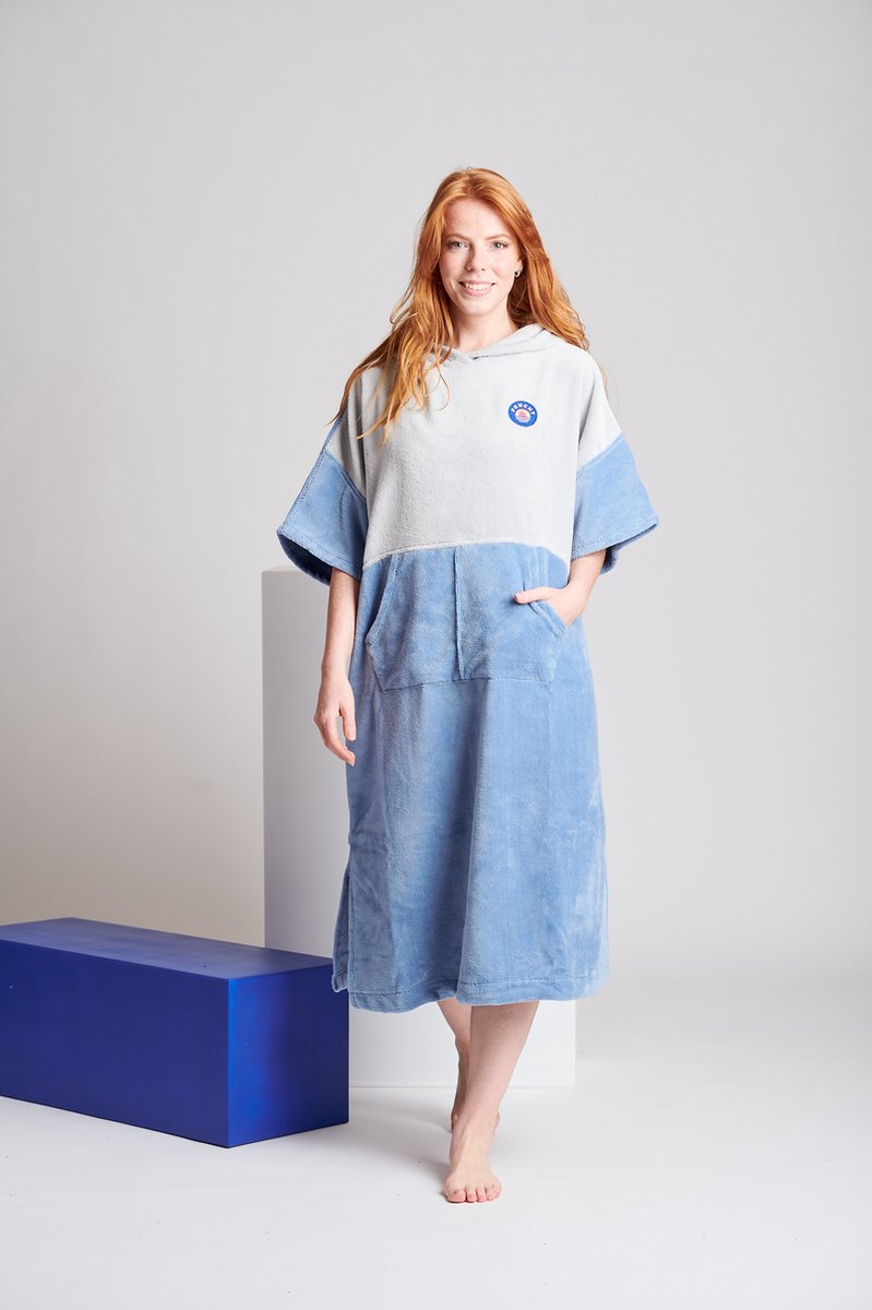 Ponchy - Azul Oceano - Two Tone Bamboe Surf Poncho - Klein