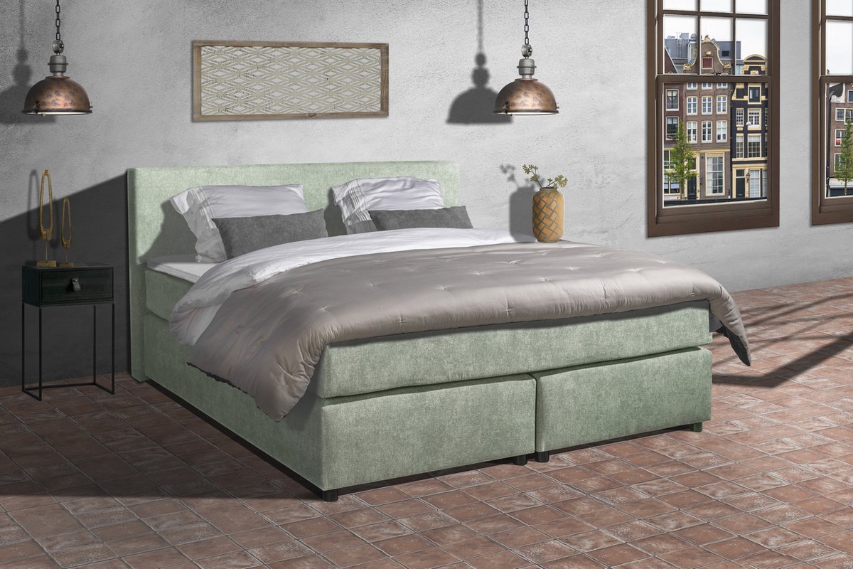Anno 1588 - Boxspring Amsterdam - Pocketvering - Lentegroen - 180x210 cm - Inclusief Dekbed en Kussens