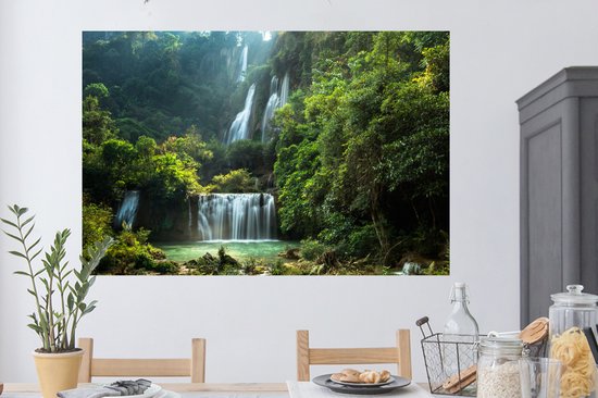 Sticker Muursticker Chutes d'eau - Grande cascade en Thaïlande - 120x80 cm - film adhésif autocollant - sticker mural repositionnable