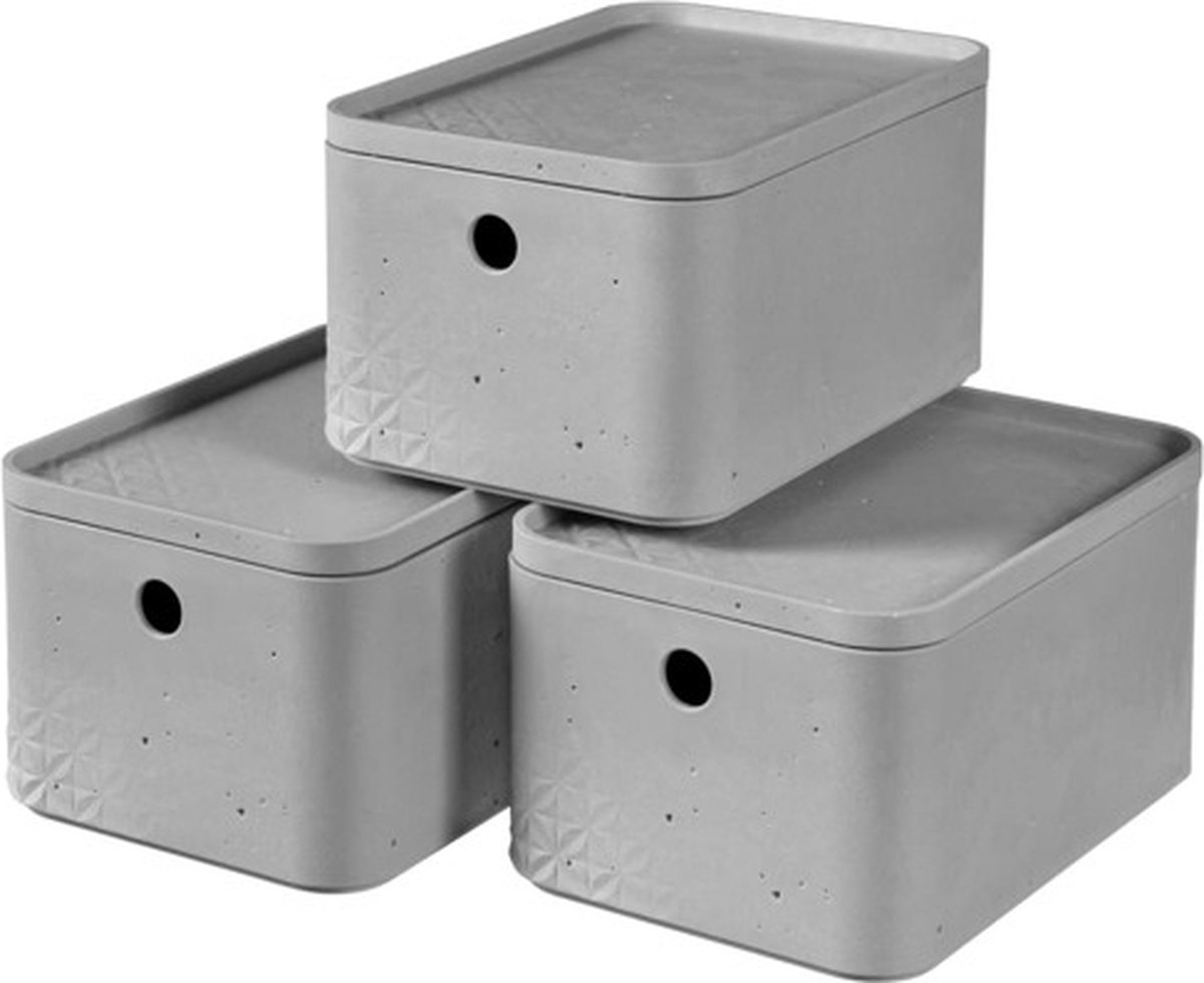 Curver Opbergbox met deksel 3 st Beton maat S lichtgrijs