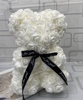 Rozen teddybeer van Witte kunstrozen van 25cm Valentijnsdag /Moederdag /Verjaardag/ rose bear/ bloemen beer / teddy beer