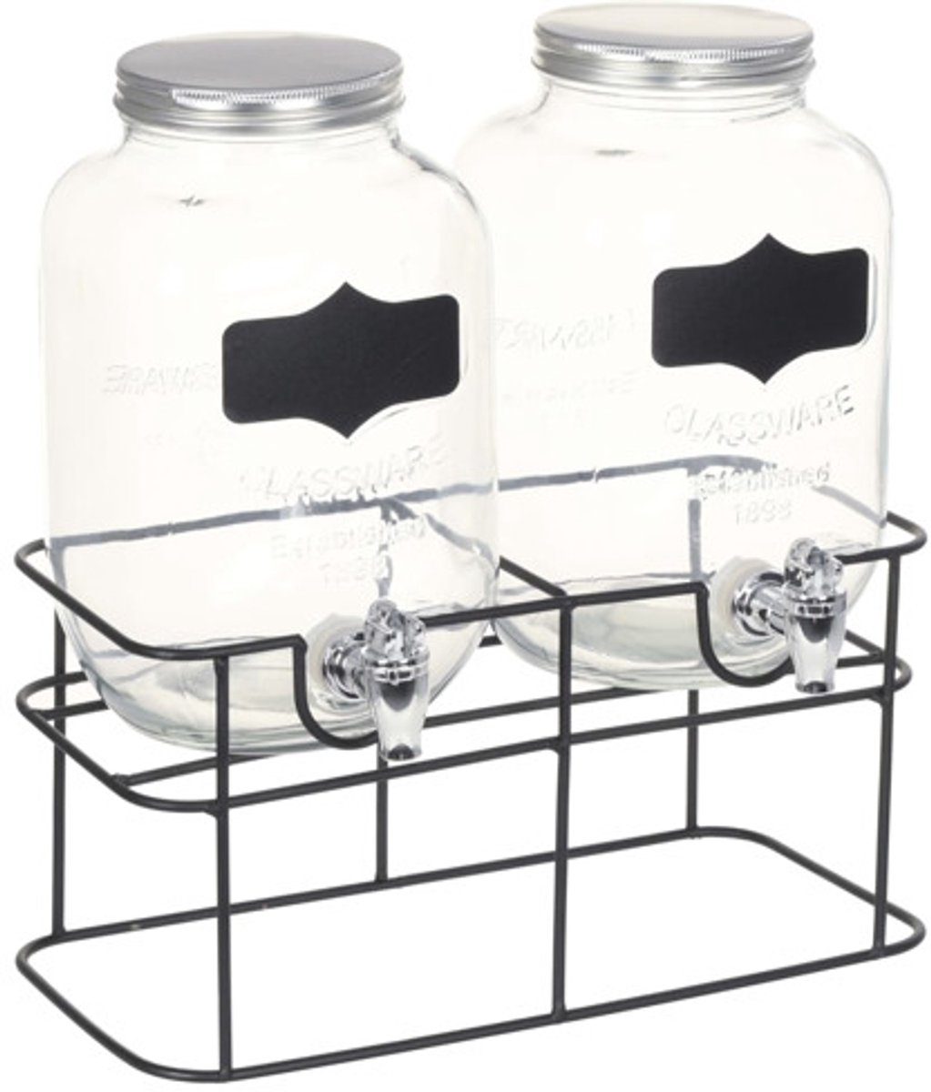 vidaXL - Drankdispensers - 2 - st - met - standaard - 2 - x - 4 - L - glas