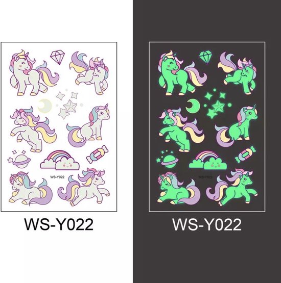 Glow in the dark stickers Glow in the dark tattoo Unicorn glow in