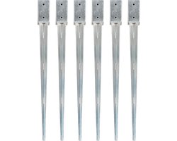 vidaXL - Grondpinnen - 6 - st - 7x7x90 - cm - gegalvaniseerd - staal - zilverkleurig