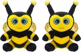 2x stuks pluche bijen knuffel 22 cm - Kinderen speelgoed insecten knuffels