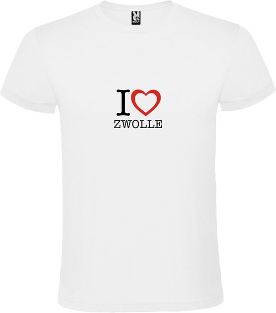 Wit T shirt met print van 'I love Zwolle' print Zwart / Rood size M