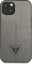 Guess Saffiano Triangle Back Case - Geschikt voor Apple iPhone 13 Mini (5.4") - Zilver