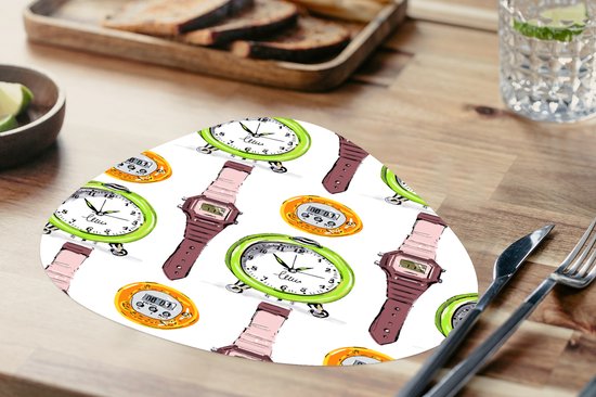 Set de table bio - Napperons bio - Sous-verres - Wekker - Montres - Chronomètre - Motifs - 8 pièces