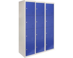 3 x Lockerkast Metaal - Blauw - Vierdeurs - Per unit: 38cm(b)x45cm(d)x180cm(h) - Flatpack - Ventilatie -  2 GRATIS magneten - 2 Sleutels per slot - lockers kluisjes