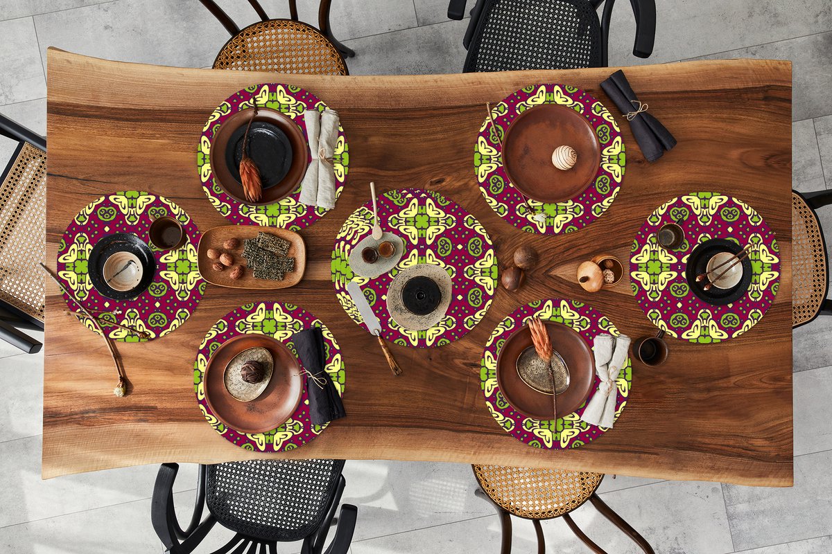 Ronde placemats - Onderlegger - Placemats rond - Patroon - Versiering - Groen - 10 stuks