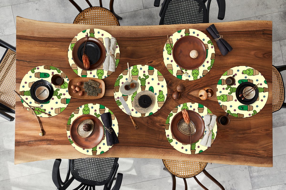 Ronde placemats - Onderlegger - Placemats rond - Patronen - Cactus - Bloemen - 8 stuks