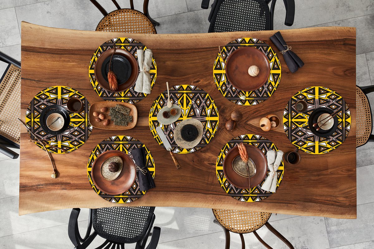Ronde placemats - Onderlegger - Placemats rond - Afrika - Geometrie - Patronen - 8 stuks