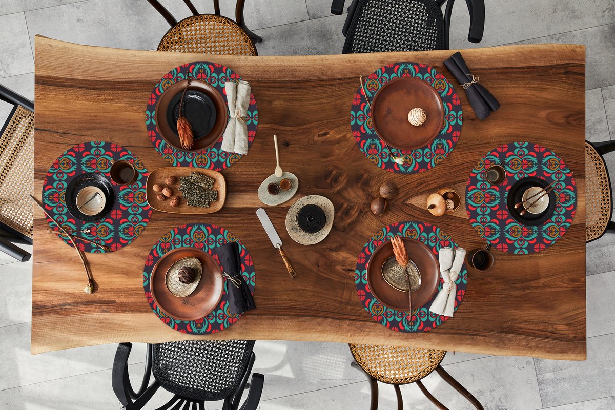 Ronde placemats - Onderlegger - Placemats rond - Patronen - Indonesisch - Ornament - 6 stuks