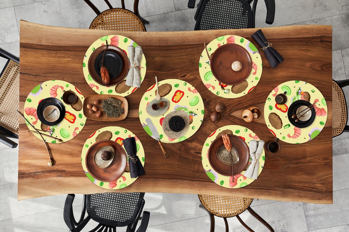 Ronde placemats - Onderlegger - Placemats rond - Patroon - Eten - Groente - 8 stuks