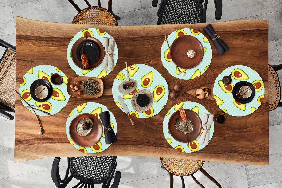 Ronde placemats - Onderlegger - Placemats rond - Avocado - Patronen - Stippen - 10 stuks
