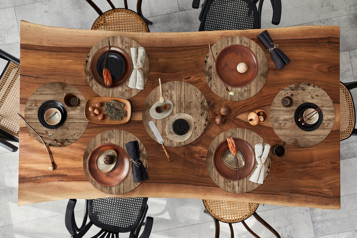 Ronde placemats - Onderlegger - Placemats rond - Eikenhout - Patronen - Planken - 8 stuks
