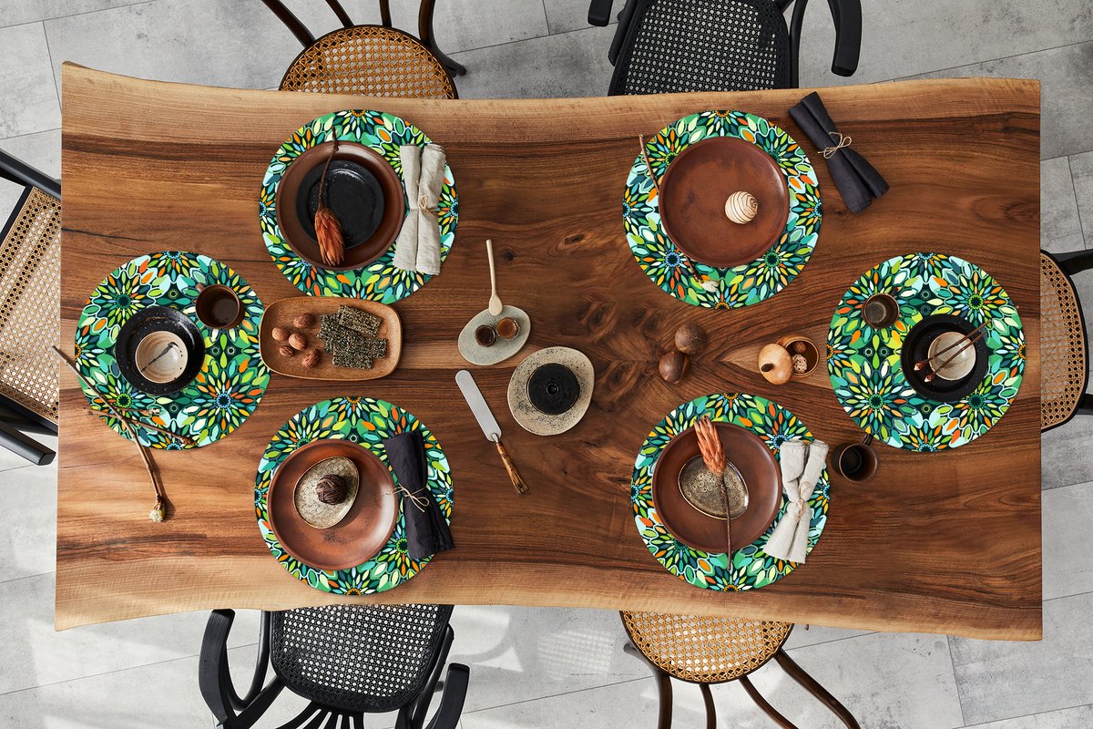 Ronde placemats - Onderlegger - Placemats rond - Patroon - Mandala - Groen - 6 stuks