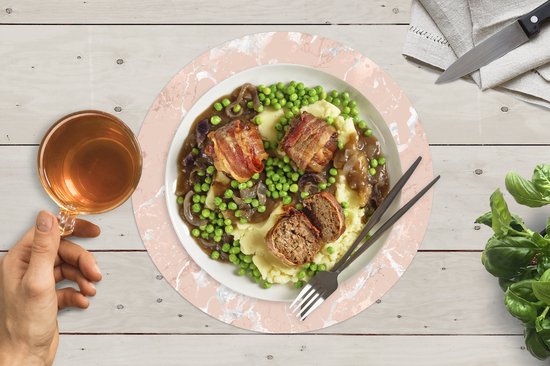 Sets de table ronds - Dessous de verre - Napperons ronds - Or rose - Imprimé marbré - Motifs - Luxe - 8 pièces