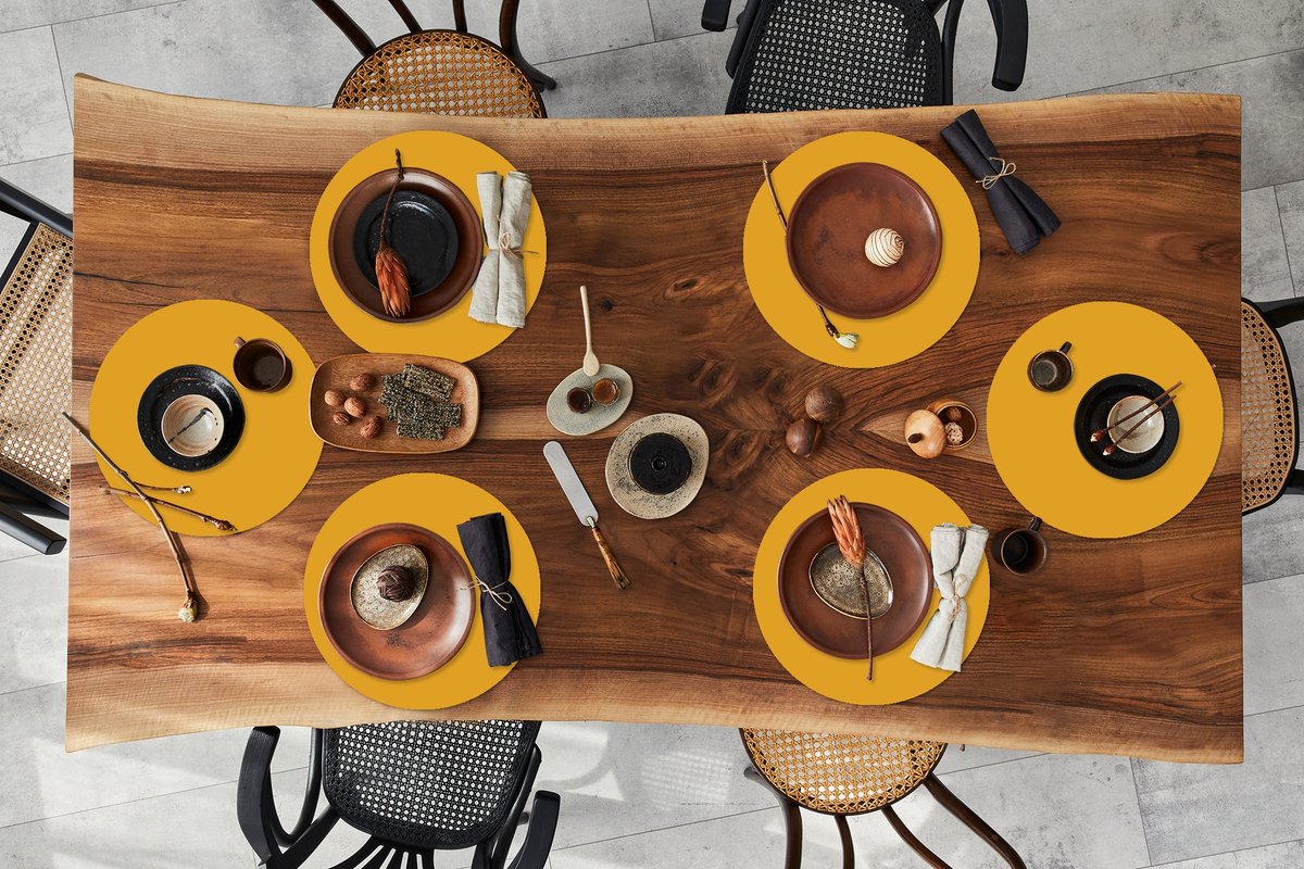 Ronde placemats - Onderlegger - Placemats rond - Okergeel - Herfst - Interieur - 6 stuks