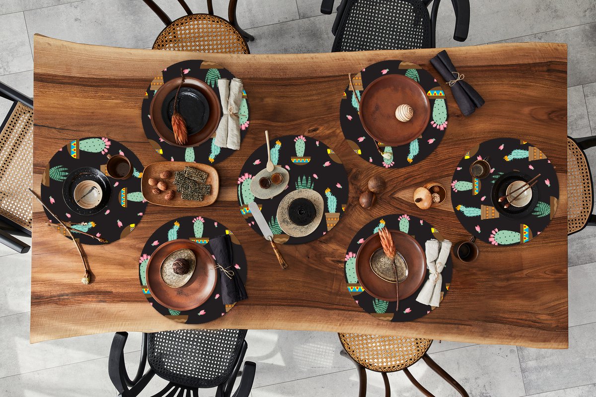 Ronde placemats - Onderlegger - Placemats rond - Cactus - Patronen - Planten - 8 stuks