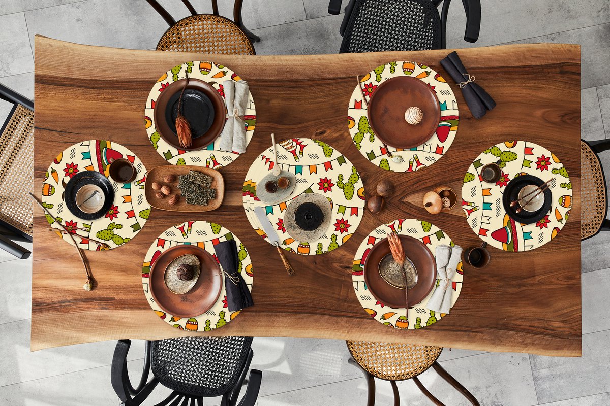 Ronde placemats - Onderlegger - Placemats rond - Mexico - Cactus - Patronen - 10 stuks