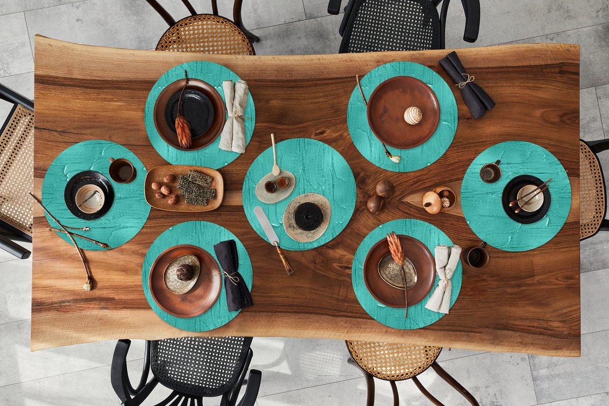 Ronde placemats - Onderlegger - Placemats rond - Verf - Patronen - Turquoise - 8 stuks