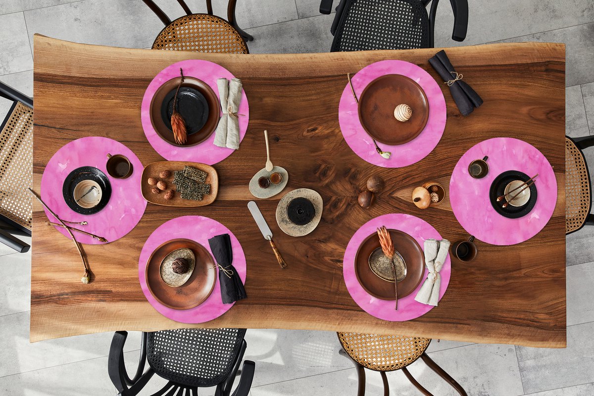 Ronde placemats - Onderlegger - Placemats rond - Waterverf - Roze - Patronen - 6 stuks
